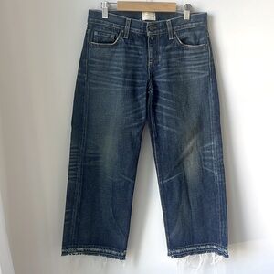 Simon Miller Wide Leg Cropped Jeans in Parker Wash Frayed Bottom Size 25